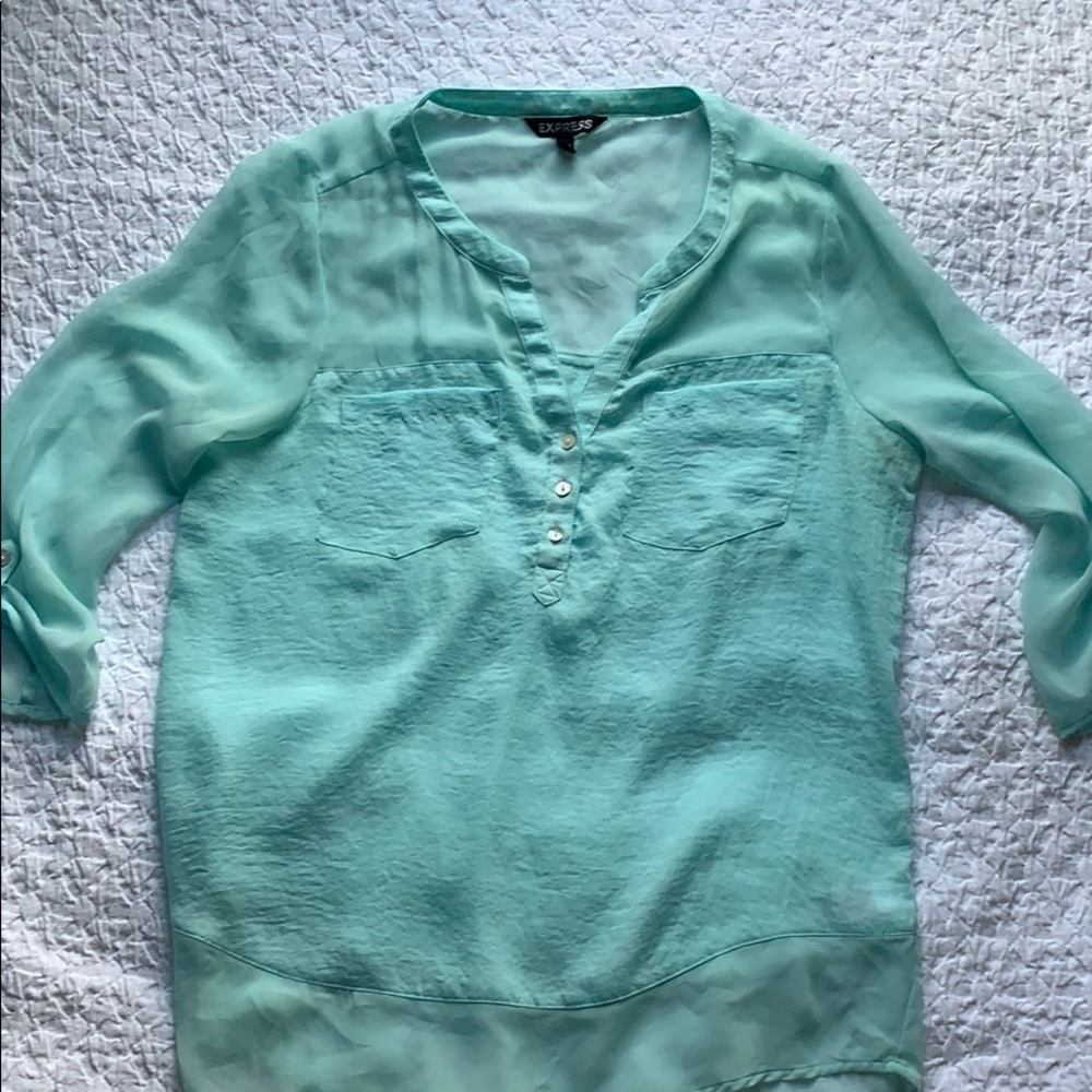 Express Sheer Turquoise Henley Blouse